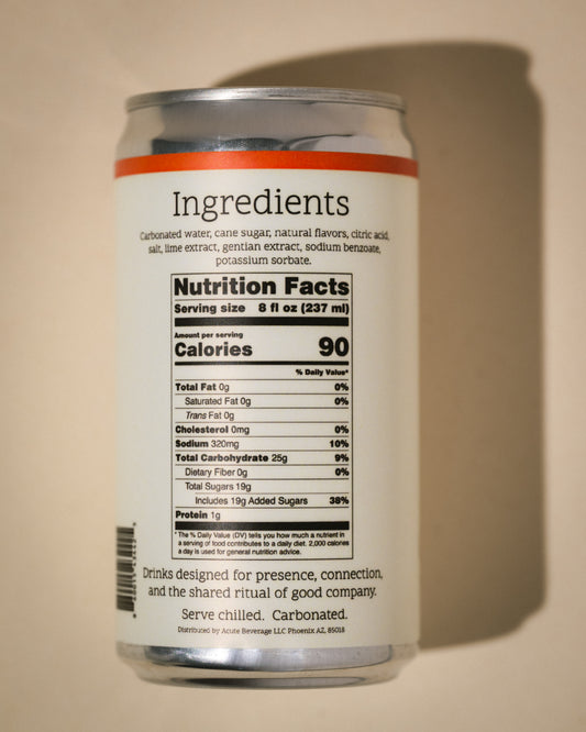 Can with nutrition facts label on a beige background